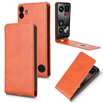 For Nothing CMF Phone 1 Magnetic Vertical Flip Leather Phone Case(Brown) - Nothing Cases by buy2fix | Online Shopping UK | buy2fix