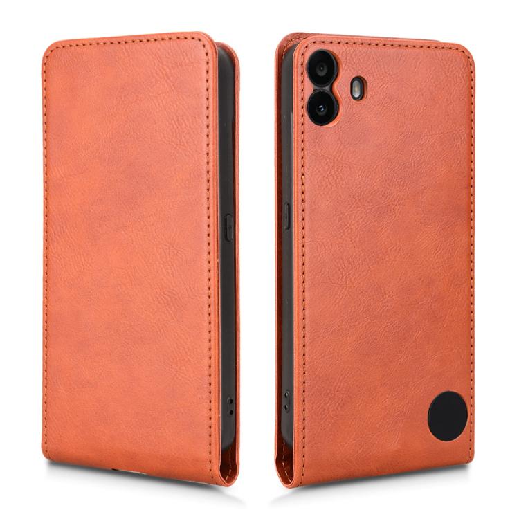 For Nothing CMF Phone 1 Magnetic Vertical Flip Leather Phone Case(Brown) - Nothing Cases by buy2fix | Online Shopping UK | buy2fix