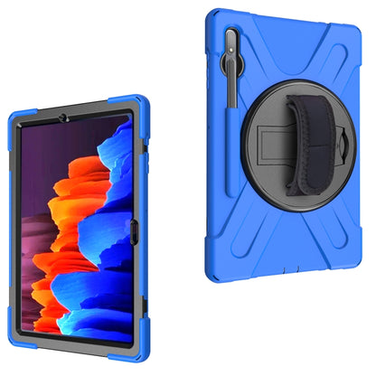 For Samsung Galaxy Tab S8+ / Tab S8 Plus / Tab S7 FE / Tab S7+ Shockproof Colorful Silicone + PC Protective Case with Holder & Shoulder Strap & Hand Strap(Blue) by buy2fix