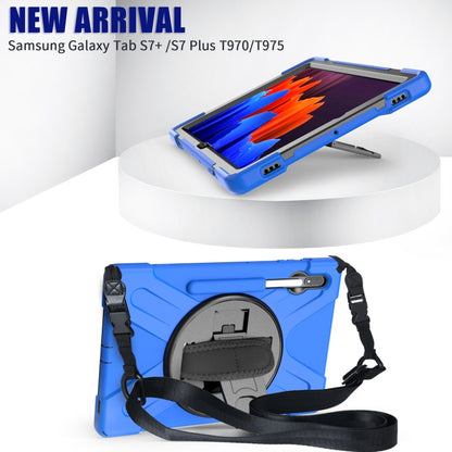 For Samsung Galaxy Tab S8+ / Tab S8 Plus / Tab S7 FE / Tab S7+ Shockproof Colorful Silicone + PC Protective Case with Holder & Shoulder Strap & Hand Strap(Blue) by buy2fix