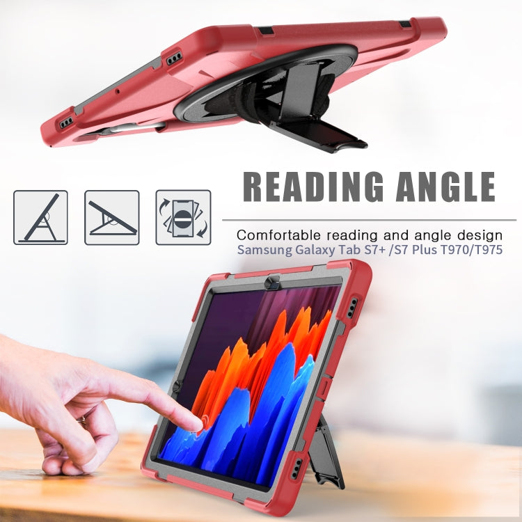 For Samsung Galaxy Tab S8+ / Tab S8 Plus / Tab S7 FE / Tab S7+ Shockproof Colorful Silicone + PC Protective Case with Holder & Shoulder Strap & Hand Strap(Red) by buy2fix