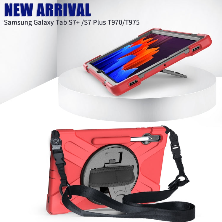 For Samsung Galaxy Tab S8+ / Tab S8 Plus / Tab S7 FE / Tab S7+ Shockproof Colorful Silicone + PC Protective Case with Holder & Shoulder Strap & Hand Strap(Red) by buy2fix