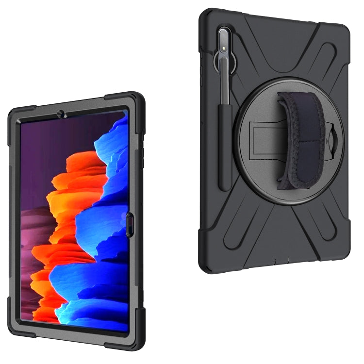 For Samsung Galaxy Tab S8+ / Tab S8 Plus / Tab S7 FE / Tab S7+ Shockproof Colorful Silicone + PC Protective Case with Holder & Shoulder Strap & Hand Strap(Black) by buy2fix