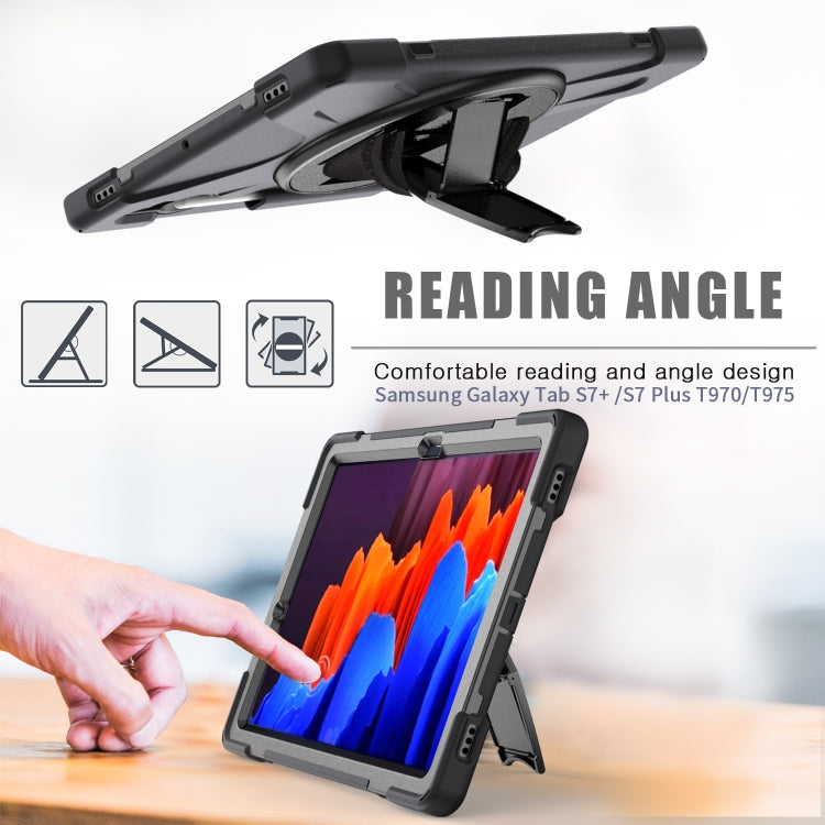 For Samsung Galaxy Tab S8+ / Tab S8 Plus / Tab S7 FE / Tab S7+ Shockproof Colorful Silicone + PC Protective Case with Holder & Shoulder Strap & Hand Strap(Black) by buy2fix