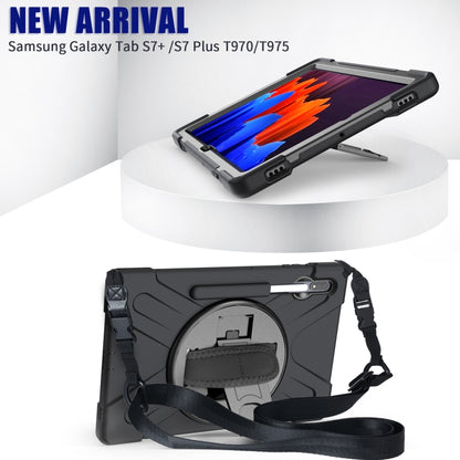 For Samsung Galaxy Tab S8+ / Tab S8 Plus / Tab S7 FE / Tab S7+ Shockproof Colorful Silicone + PC Protective Case with Holder & Shoulder Strap & Hand Strap(Black) by buy2fix