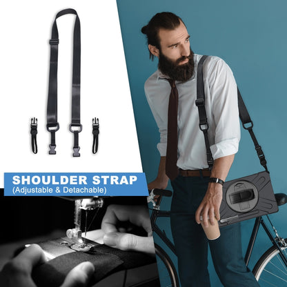 For Samsung Galaxy Tab S8+ / Tab S8 Plus / Tab S7 FE / Tab S7+ Shockproof Colorful Silicone + PC Protective Case with Holder & Shoulder Strap & Hand Strap(Black) by buy2fix