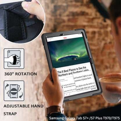 For Samsung Galaxy Tab S8+ / Tab S8 Plus / Tab S7 FE / Tab S7+ Shockproof Colorful Silicone + PC Protective Case with Holder & Shoulder Strap & Hand Strap(Black) by buy2fix