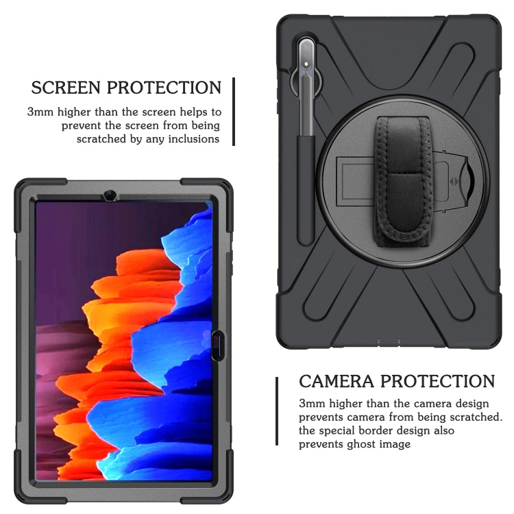 For Samsung Galaxy Tab S8+ / Tab S8 Plus / Tab S7 FE / Tab S7+ Shockproof Colorful Silicone + PC Protective Case with Holder & Shoulder Strap & Hand Strap(Black) by buy2fix