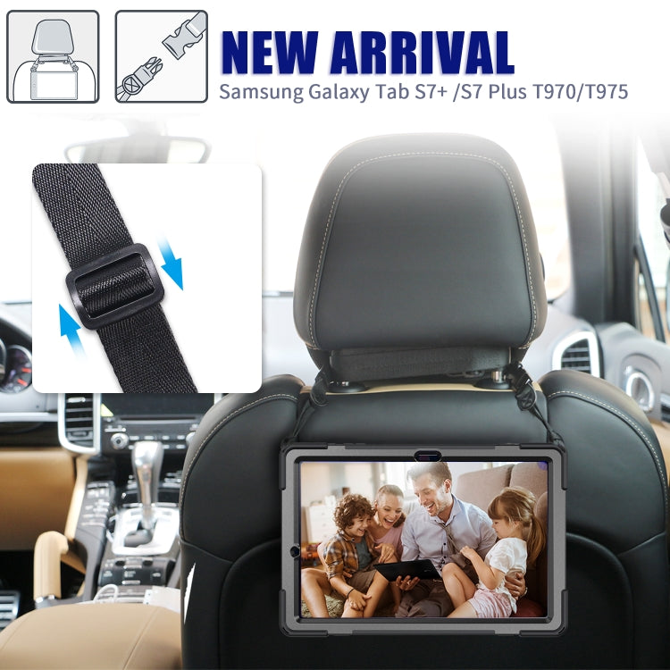 For Samsung Galaxy Tab S8+ / Tab S8 Plus / Tab S7 FE / Tab S7+ Shockproof Colorful Silicone + PC Protective Case with Holder & Shoulder Strap & Hand Strap(Black) by buy2fix