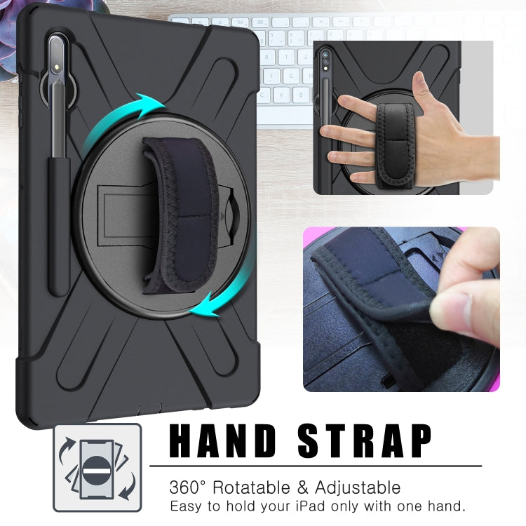 For Samsung Galaxy Tab S8+ / Tab S8 Plus / Tab S7 FE / Tab S7+ Shockproof Colorful Silicone + PC Protective Case with Holder & Shoulder Strap & Hand Strap(Black) by buy2fix