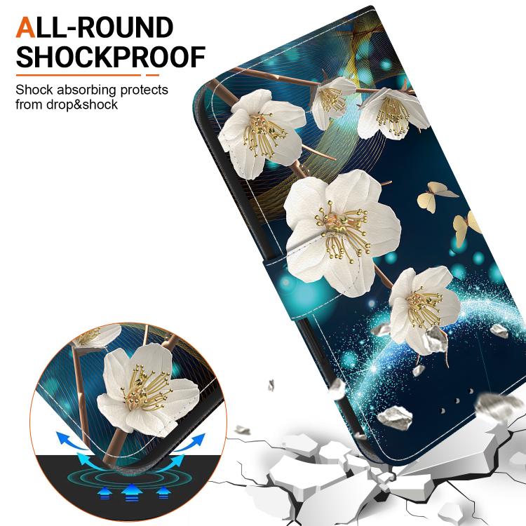 For iPhone 16e Crystal Texture Colored Drawing Leather Phone Case(Magnolia) - iPhone 16e Cases by buy2fix | Online Shopping UK | buy2fix