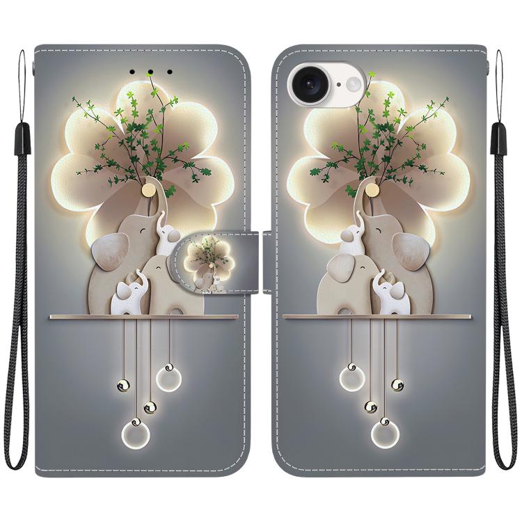 For iPhone 16e Crystal Texture Colored Drawing Leather Phone Case(Elephants) - iPhone 16e Cases by buy2fix | Online Shopping UK | buy2fix
