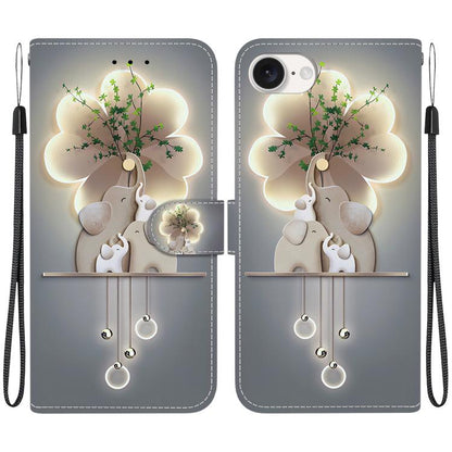 For iPhone 16e Crystal Texture Colored Drawing Leather Phone Case(Elephants) - iPhone 16e Cases by buy2fix | Online Shopping UK | buy2fix
