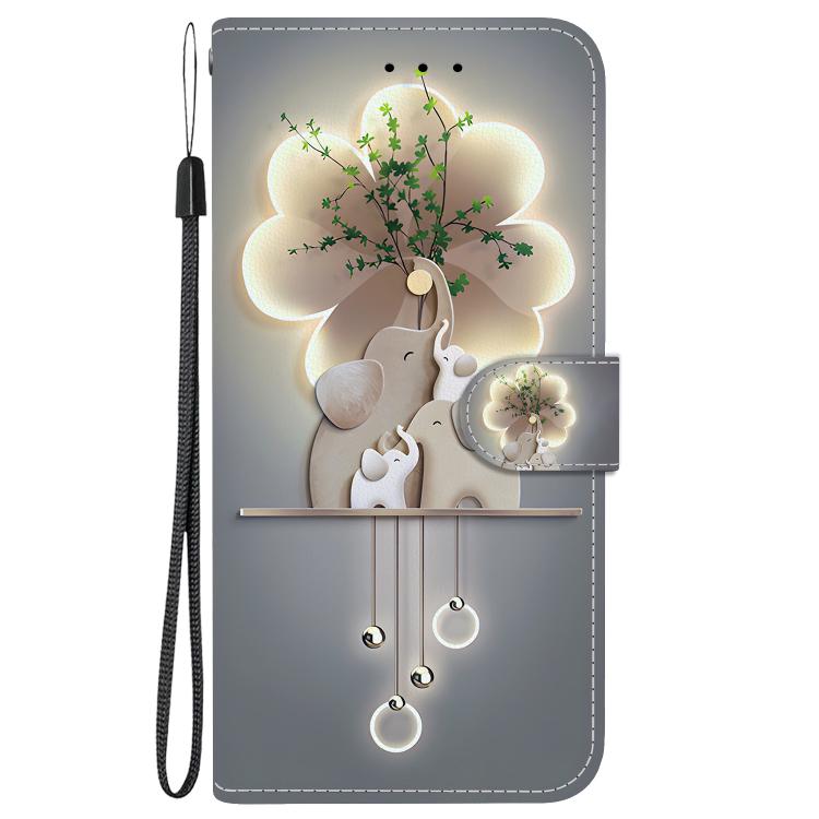 For iPhone 16e Crystal Texture Colored Drawing Leather Phone Case(Elephants) - iPhone 16e Cases by buy2fix | Online Shopping UK | buy2fix