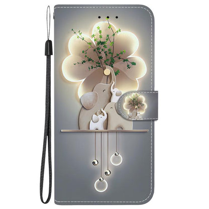 For iPhone 16e Crystal Texture Colored Drawing Leather Phone Case(Elephants) - iPhone 16e Cases by buy2fix | Online Shopping UK | buy2fix