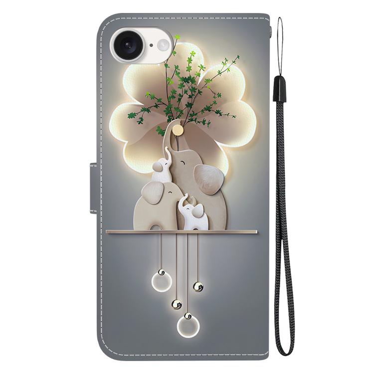For iPhone 16e Crystal Texture Colored Drawing Leather Phone Case(Elephants) - iPhone 16e Cases by buy2fix | Online Shopping UK | buy2fix
