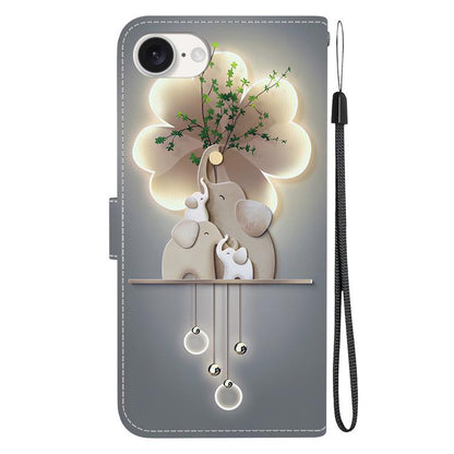 For iPhone 16e Crystal Texture Colored Drawing Leather Phone Case(Elephants) - iPhone 16e Cases by buy2fix | Online Shopping UK | buy2fix