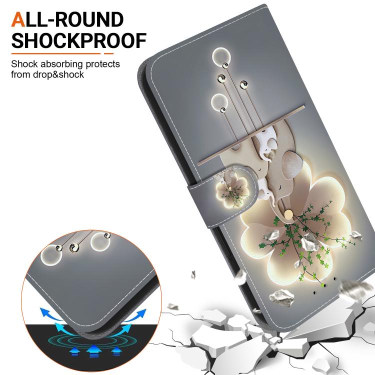 For iPhone 16e Crystal Texture Colored Drawing Leather Phone Case(Elephants) - iPhone 16e Cases by buy2fix | Online Shopping UK | buy2fix