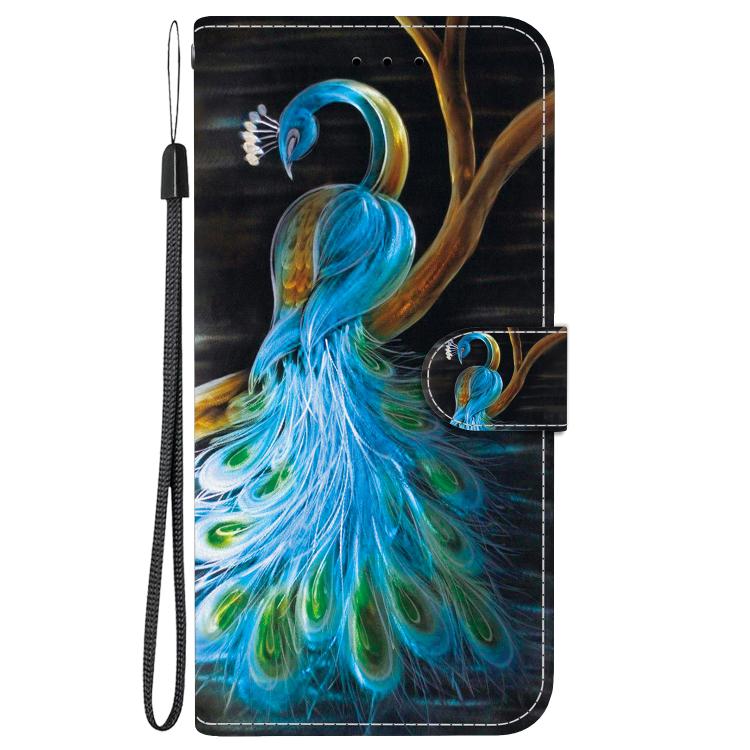 For iPhone 16e Crystal Texture Colored Drawing Leather Phone Case(Peacock) - iPhone 16e Cases by buy2fix | Online Shopping UK | buy2fix