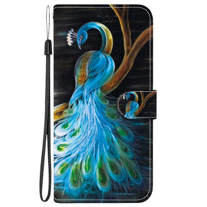 For iPhone 16e Crystal Texture Colored Drawing Leather Phone Case(Peacock) - iPhone 16e Cases by buy2fix | Online Shopping UK | buy2fix