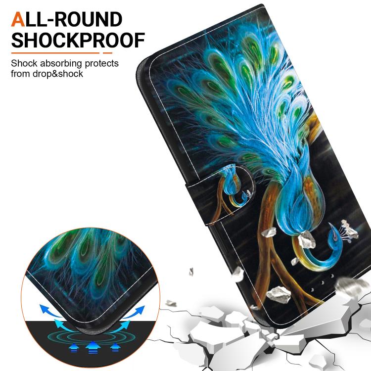 For iPhone 16e Crystal Texture Colored Drawing Leather Phone Case(Peacock) - iPhone 16e Cases by buy2fix | Online Shopping UK | buy2fix