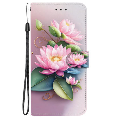 For iPhone 16e Crystal Texture Colored Drawing Leather Phone Case(Lotus) - iPhone 16e Cases by buy2fix | Online Shopping UK | buy2fix