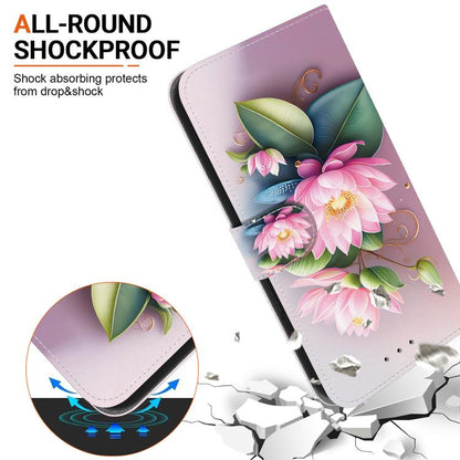 For iPhone 16e Crystal Texture Colored Drawing Leather Phone Case(Lotus) - iPhone 16e Cases by buy2fix | Online Shopping UK | buy2fix