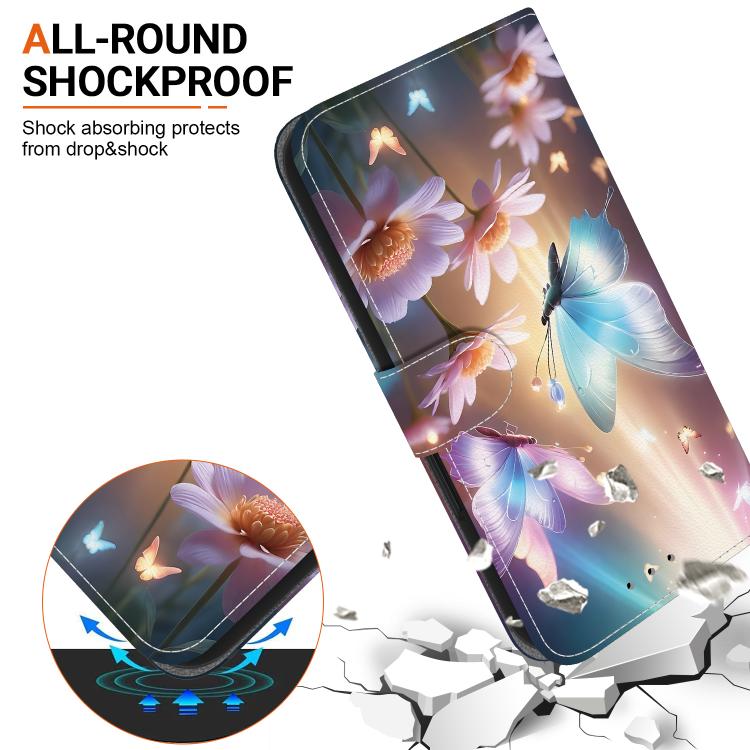 For iPhone 16e Crystal Texture Colored Drawing Leather Phone Case(Butterfly Love Flower) - iPhone 16e Cases by buy2fix | Online Shopping UK | buy2fix