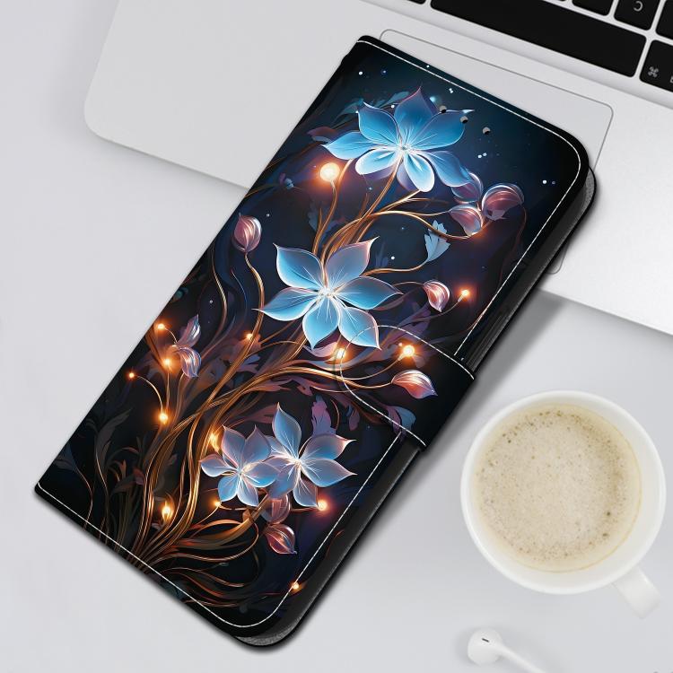 For iPhone 16e Crystal Texture Colored Drawing Leather Phone Case(Little Lantern Flower) - iPhone 16e Cases by buy2fix | Online Shopping UK | buy2fix