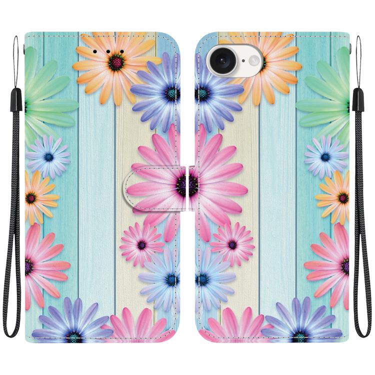 For iPhone 16e Crystal Texture Colored Drawing Leather Phone Case(Sunflowers) - iPhone 16e Cases by buy2fix | Online Shopping UK | buy2fix