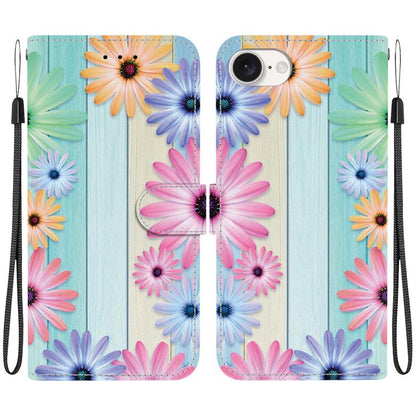 For iPhone 16e Crystal Texture Colored Drawing Leather Phone Case(Sunflowers) - iPhone 16e Cases by buy2fix | Online Shopping UK | buy2fix