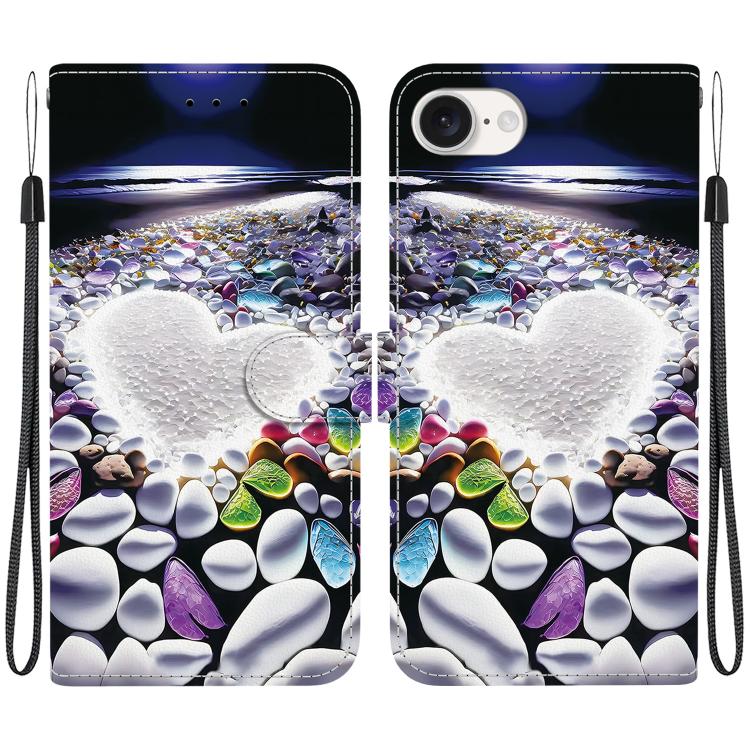 For iPhone 16e Crystal Texture Colored Drawing Leather Phone Case(Heart Shaped) - iPhone 16e Cases by buy2fix | Online Shopping UK | buy2fix