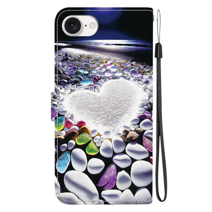 For iPhone 16e Crystal Texture Colored Drawing Leather Phone Case(Heart Shaped) - iPhone 16e Cases by buy2fix | Online Shopping UK | buy2fix