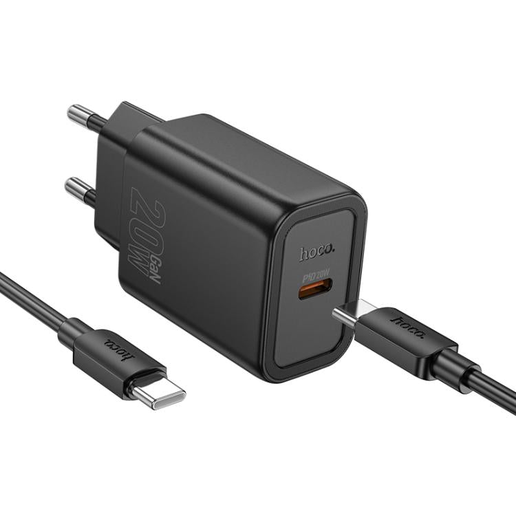 hoco N60 PD20W Type-C Charger Set with 1m Type-C to Type-C Cable, Specification:EU Plug(Black) - USB Charger by hoco | Online Shopping UK | buy2fix