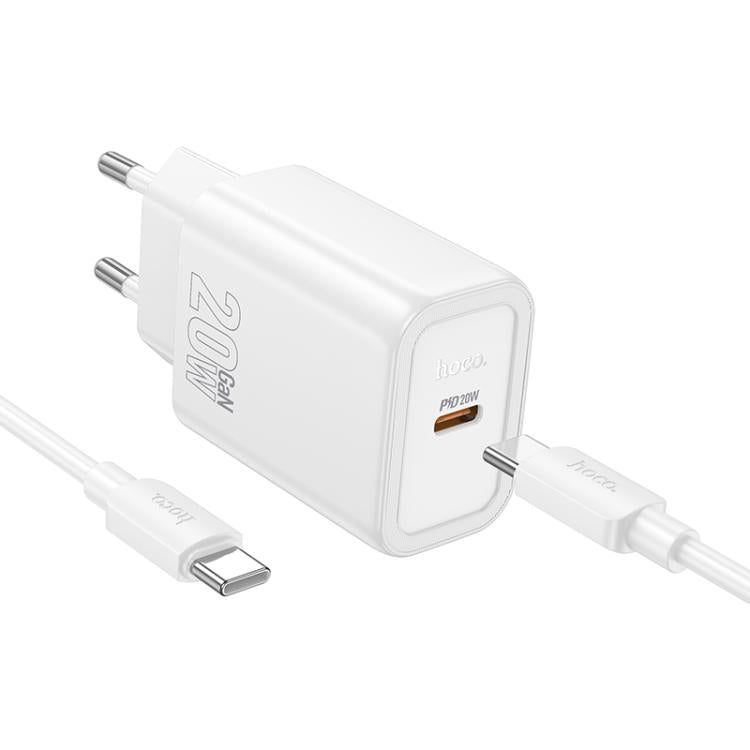 hoco N60 PD20W Type-C Charger Set with 1m Type-C to Type-C Cable, Specification:EU Plug(White) - USB Charger by hoco | Online Shopping UK | buy2fix