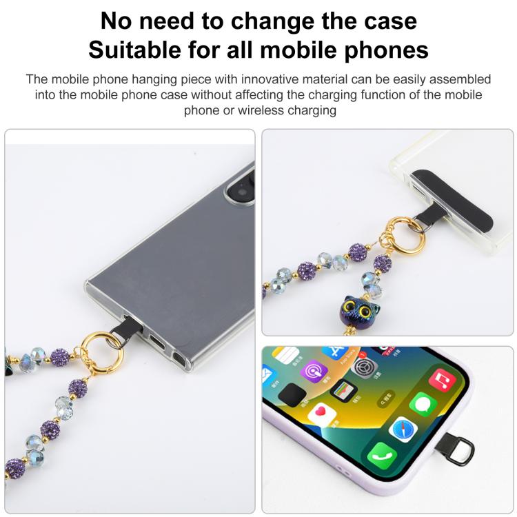 Cat Eye Bead Chain Anti-Lost Phone Short Lanyard(Purple) - Lanyards & Wrist Straps by buy2fix | Online Shopping UK | buy2fix