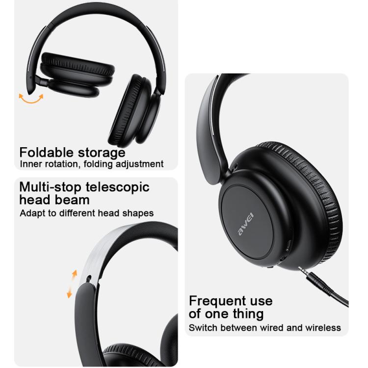 awei A996 Pro Wireless Bluetooth / AUX  V5.3 ANC Headphones(Black) - Headset & Headphone by awei | Online Shopping UK | buy2fix