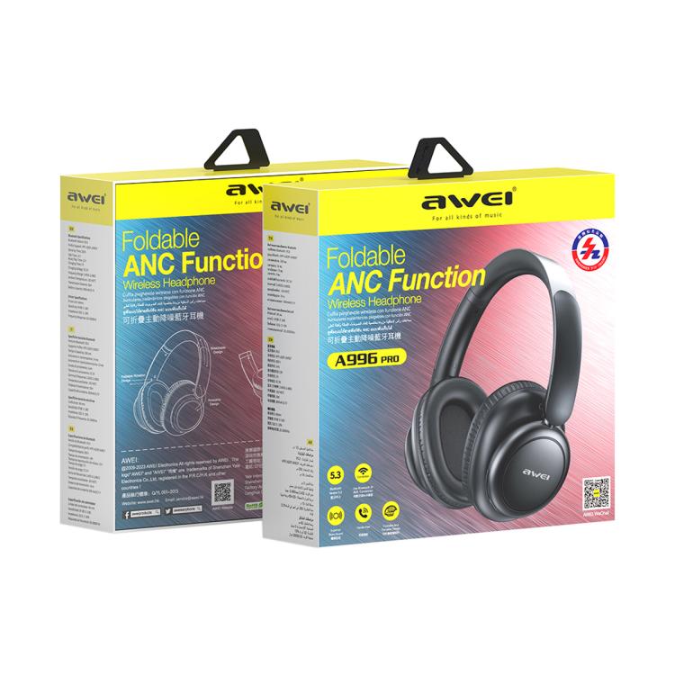 awei A996 Pro Wireless Bluetooth / AUX  V5.3 ANC Headphones(Black) - Headset & Headphone by awei | Online Shopping UK | buy2fix