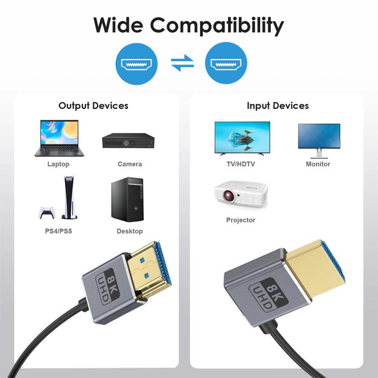 0.7m Coiled Coaxial 8K 48Gbps HDMI 2.1 Cable, Port:Upward Bend - Cable by buy2fix | Online Shopping UK | buy2fix