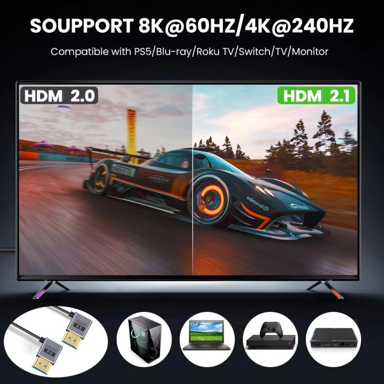 0.7m Coiled Coaxial 8K 48Gbps HDMI 2.1 Cable, Port:Right to Right Elbow - Cable by buy2fix | Online Shopping UK | buy2fix