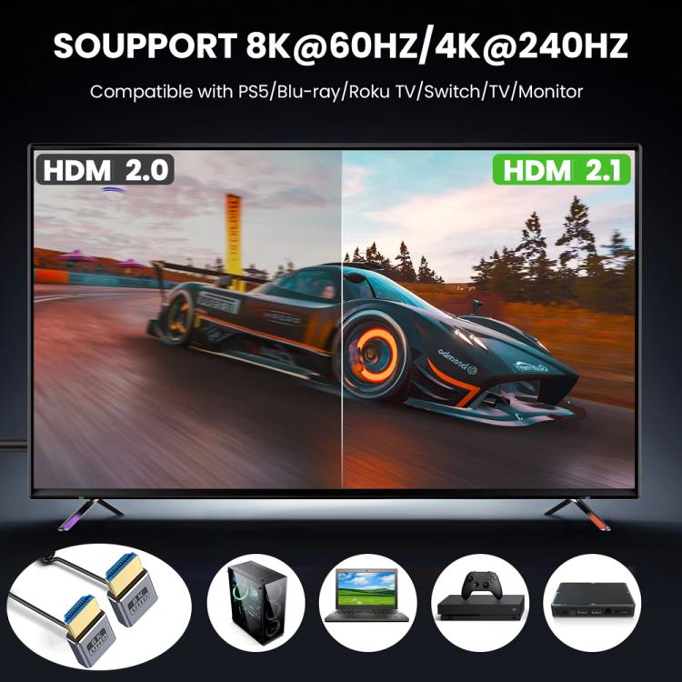 0.7m Coiled Coaxial 8K 48Gbps HDMI 2.1 Cable, Port:Up to Up Elbow - Cable by buy2fix | Online Shopping UK | buy2fix