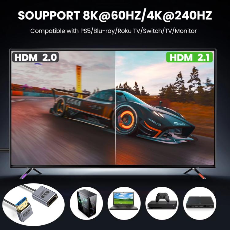 0.7m Coiled Coaxial 8K 48Gbps HDMI 2.1 Cable, Port:Male to Female Down Elbow - Cable by buy2fix | Online Shopping UK | buy2fix