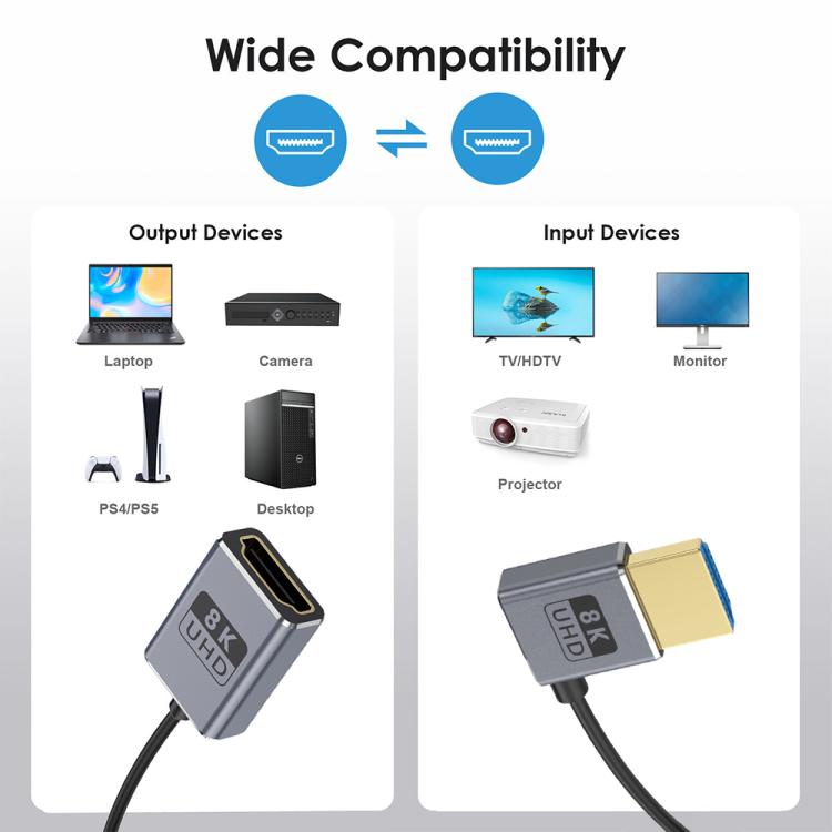 0.7m Coiled Coaxial 8K 48Gbps HDMI 2.1 Cable, Port:Male to Female Left Elbow - Cable by buy2fix | Online Shopping UK | buy2fix