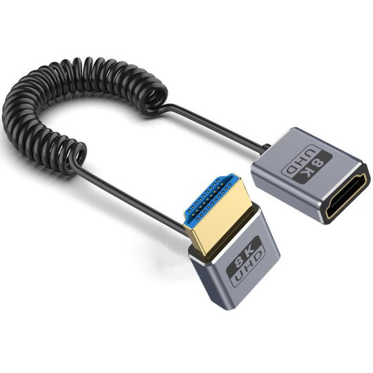 0.7m Coiled Coaxial 8K 48Gbps HDMI 2.1 Cable, Port:Male to Female Up Elbow