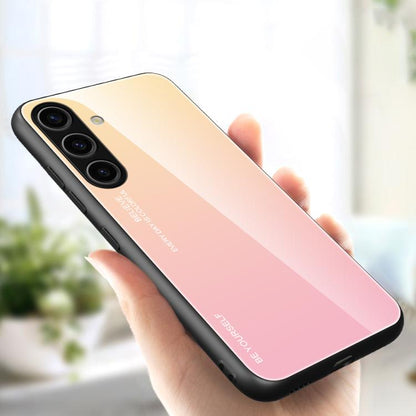 For Samsung Galaxy S25 5G Gradient Color Glass Phone Case(Yellow Pink) by buy2fix