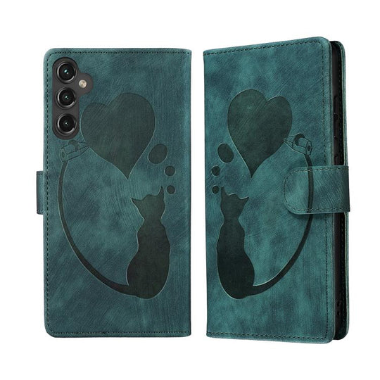 For Samsung Galaxy A17 5G / A26 5G Pen Heart Cat Embossed Leather Phone Case(Green)
