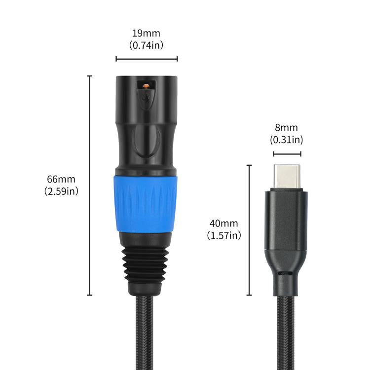 TY015 Type-C Male to XLR Male Stereo Output Audio Cable, Length:3m(Black Blue) - Microphone Audio Cable & Connector by buy2fix | Online Shopping UK | buy2fix