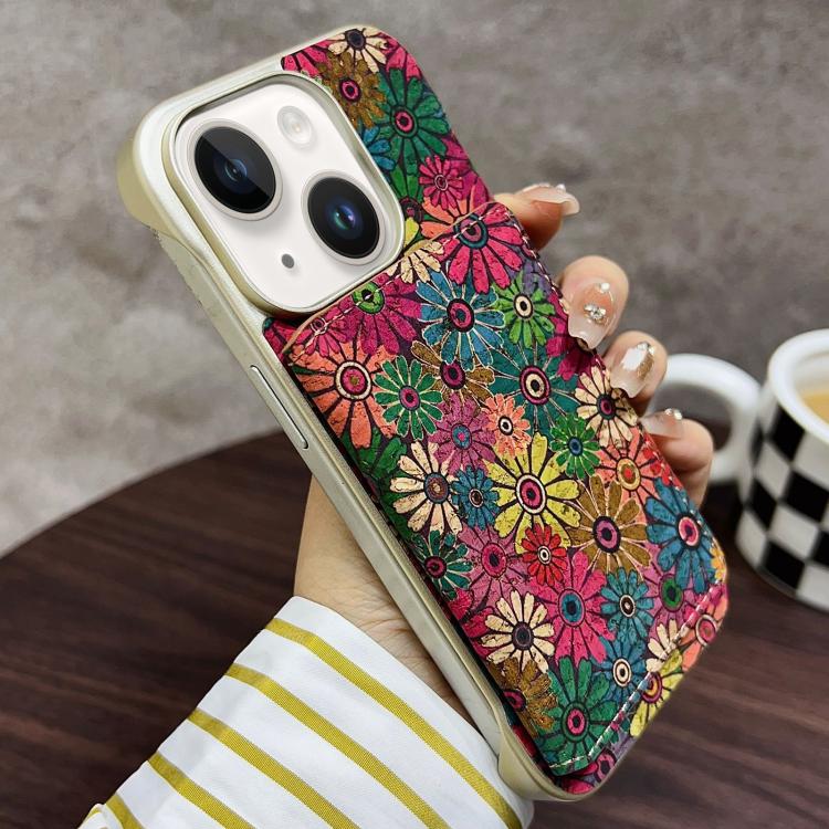 For iPhone 15 Denior D24 Paint MagSafe Card Slot Phone Case(Green Sunflower) - iPhone 15 Cases by Denior | Online Shopping UK | buy2fix