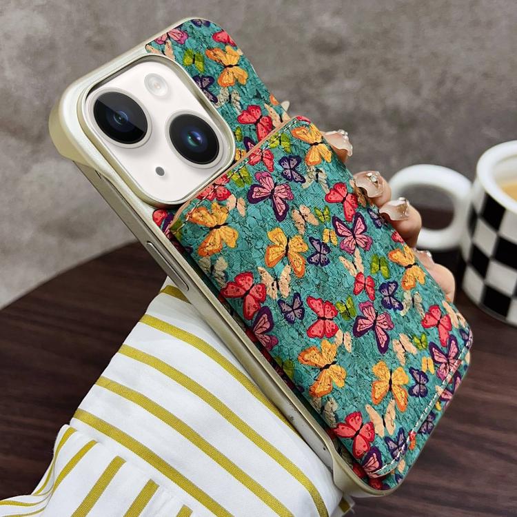 For iPhone 15 Plus / 14 Plus Denior D24 Paint MagSafe Card Slot Phone Case(Blue Butterflies) - iPhone 15 Plus Cases by Denior | Online Shopping UK | buy2fix