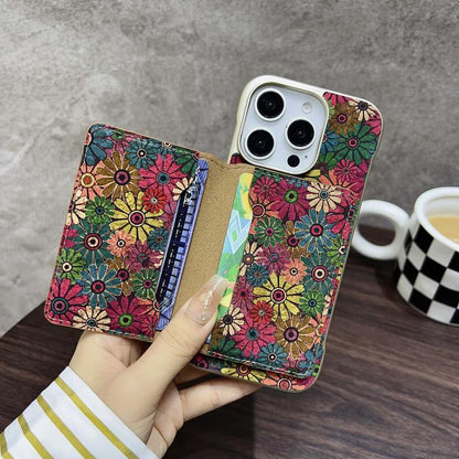 For iPhone 15 Plus / 14 Plus Denior D24 Paint MagSafe Card Slot Phone Case(Green Sunflower) - iPhone 15 Plus Cases by Denior | Online Shopping UK | buy2fix